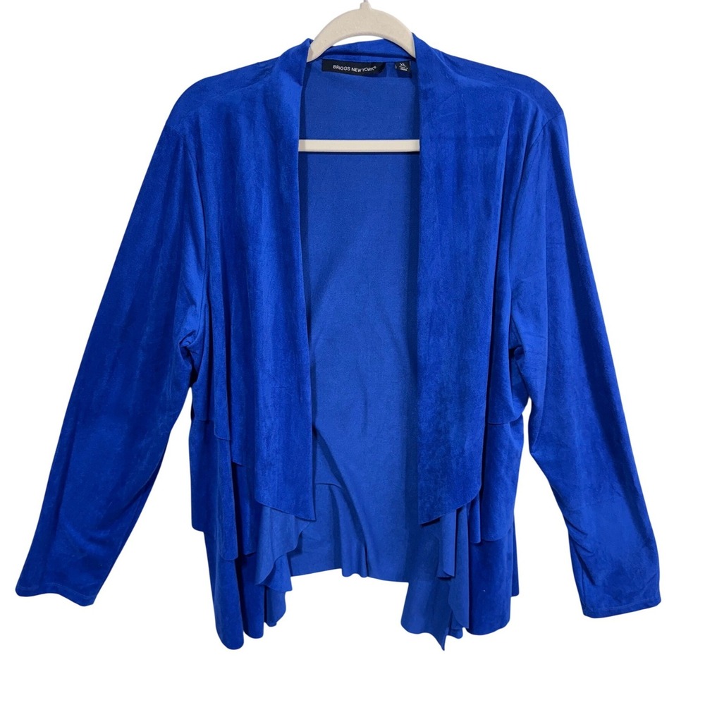 Briggs New York XL Blue Cardigan Women's Faux Suede Drape Front